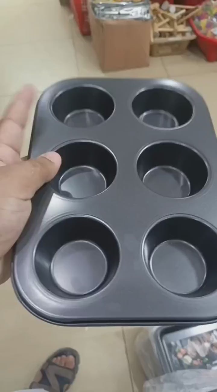 6-Cup Non-Stick Muffin Pan – Heavy Duty Carbon Steel Cupcake & Baking Tray for Muffins, Cakes & Mini Pies