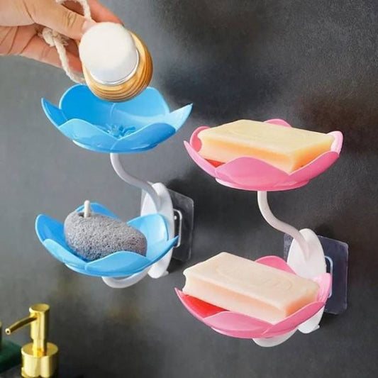 Wall Mounted Double Layer Soap Holder – Lotus Flower Design Bathroom Organizer
