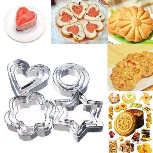12-Piece Stainless Steel Cookie Cutter Set – 4 Shapes & 3 Sizes for Baking, Pastry, Fondant & Crafts