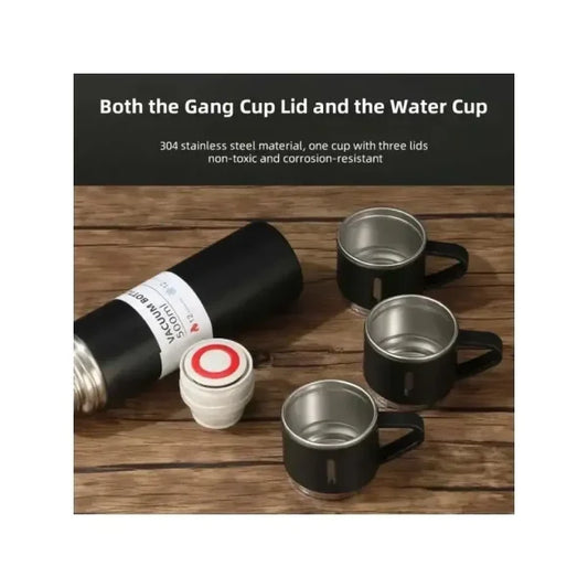 500ml Stainless Steel Hot & Cold Flask – Vacuum Thermos Bottle with 2 Cups | Travel Water Bottle Set