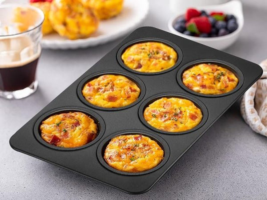 6-Cup Non-Stick Muffin Pan – Heavy Duty Carbon Steel Cupcake & Baking Tray for Muffins, Cakes & Mini Pies