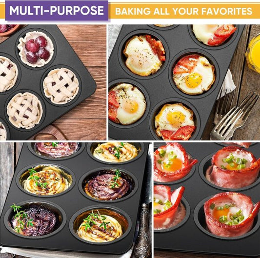 6-Cup Non-Stick Muffin Pan – Heavy Duty Carbon Steel Cupcake & Baking Tray for Muffins, Cakes & Mini Pies