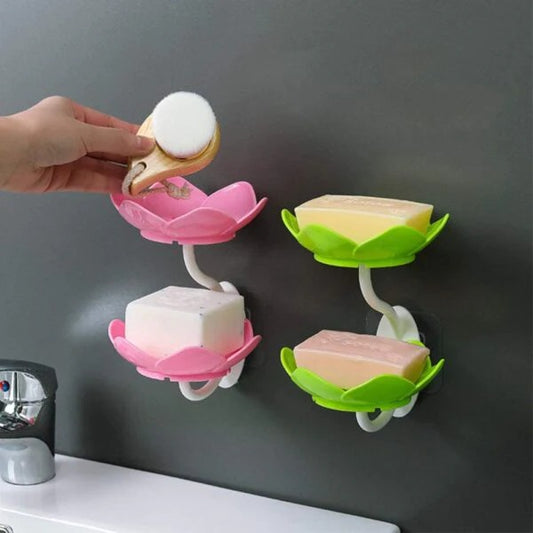 Wall Mounted Double Layer Soap Holder – Lotus Flower Design Bathroom Organizer